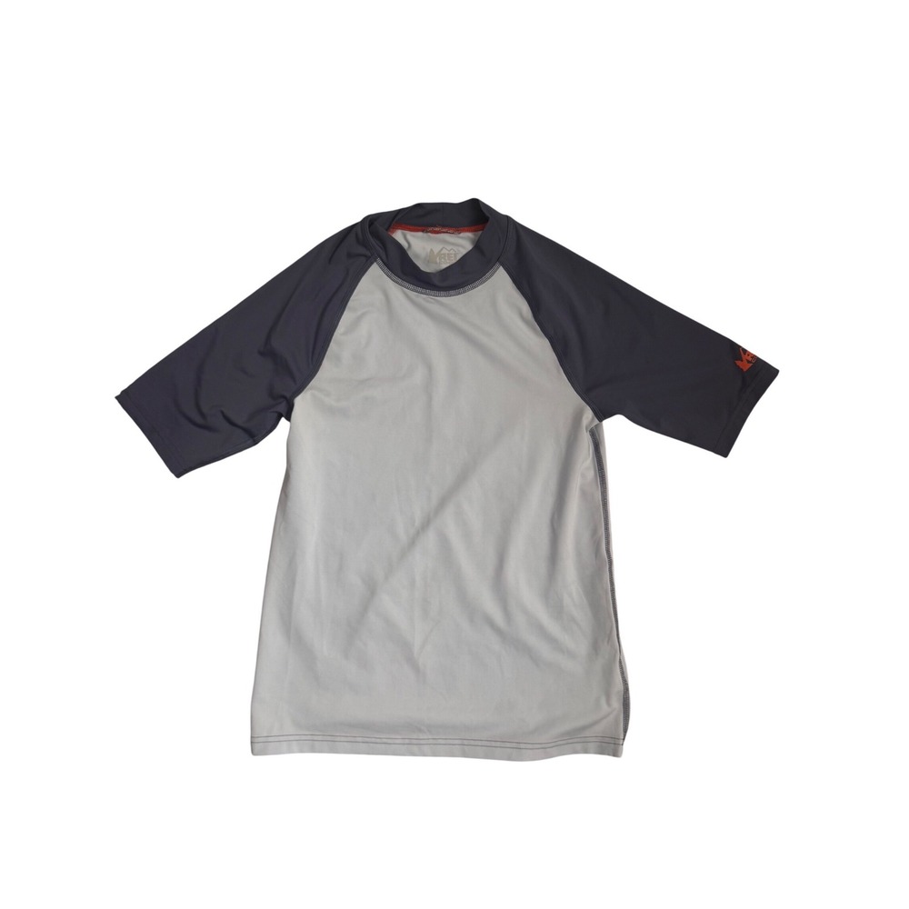 REI Co-op Kids Rash Guard Swim Shirt Blue Grey Short Sleeve Mock‎ Neck XL 18